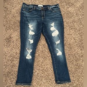 BKE Women's Gabby Distressed Dark Blue Skinny Jeans